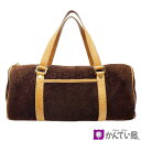 【中古】CELINE セリーヌ 筒形 ハンドバッグ Cマカダム柄 ミニボストン スエード レザー ダークブラウン系 ゴールド金具 レディース ヴィンテージ