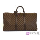 【中古】LOUIS VUITTON ルイヴィトン N41414 キーポルバンドリエール55 2way ボストンバッグ 旅行鞄 ダミエ ブラウン ショルダーストラップ/ポワニエ/カギ・カデナ付き(4)
