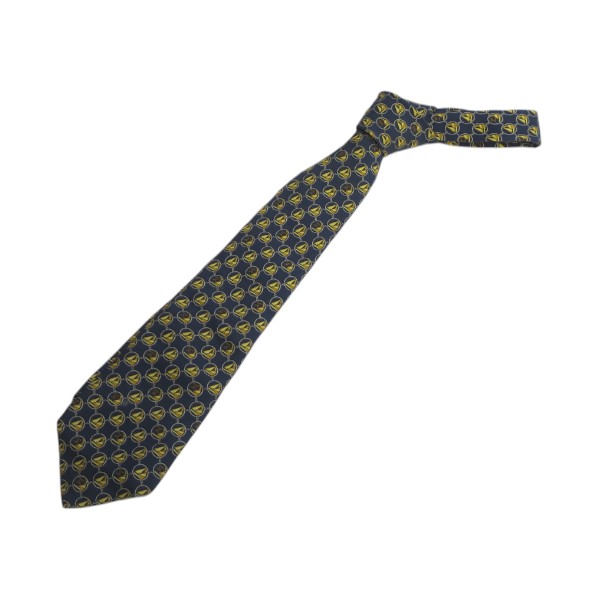 CHANEL シャネル シルク100% ココマーク×ヨット 総柄 ネクタイ ネイビー【送料無料】【質屋かんてい局横浜港南店】中古品 used AB