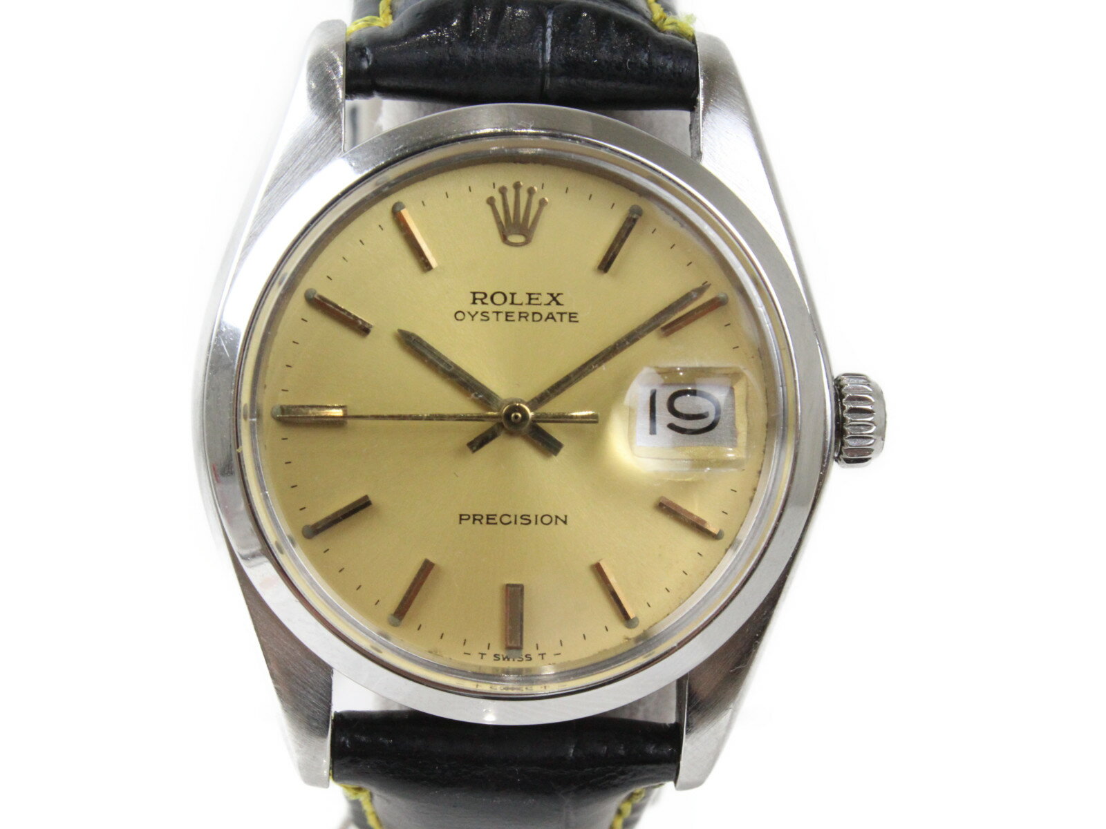 【アンティーク】ROLEX　ロレックス　オイスターデイト　6694　手巻き　デイト　SS　ステンレススチール　革ベルト　ゴールド　メンズ　腕時計【中古】