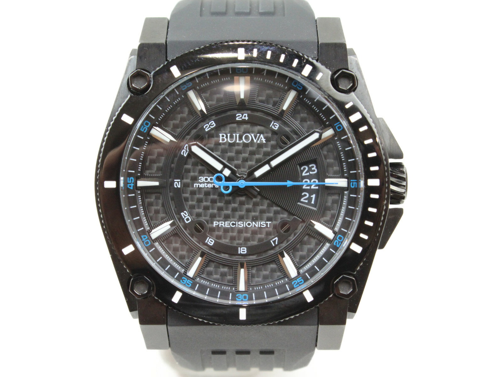 BULOVA　ブローバ　プレシジョニスト　98B142　クオーツ　デイト　ラバー　ブラック　ブルー　メンズ　腕時計【中古】