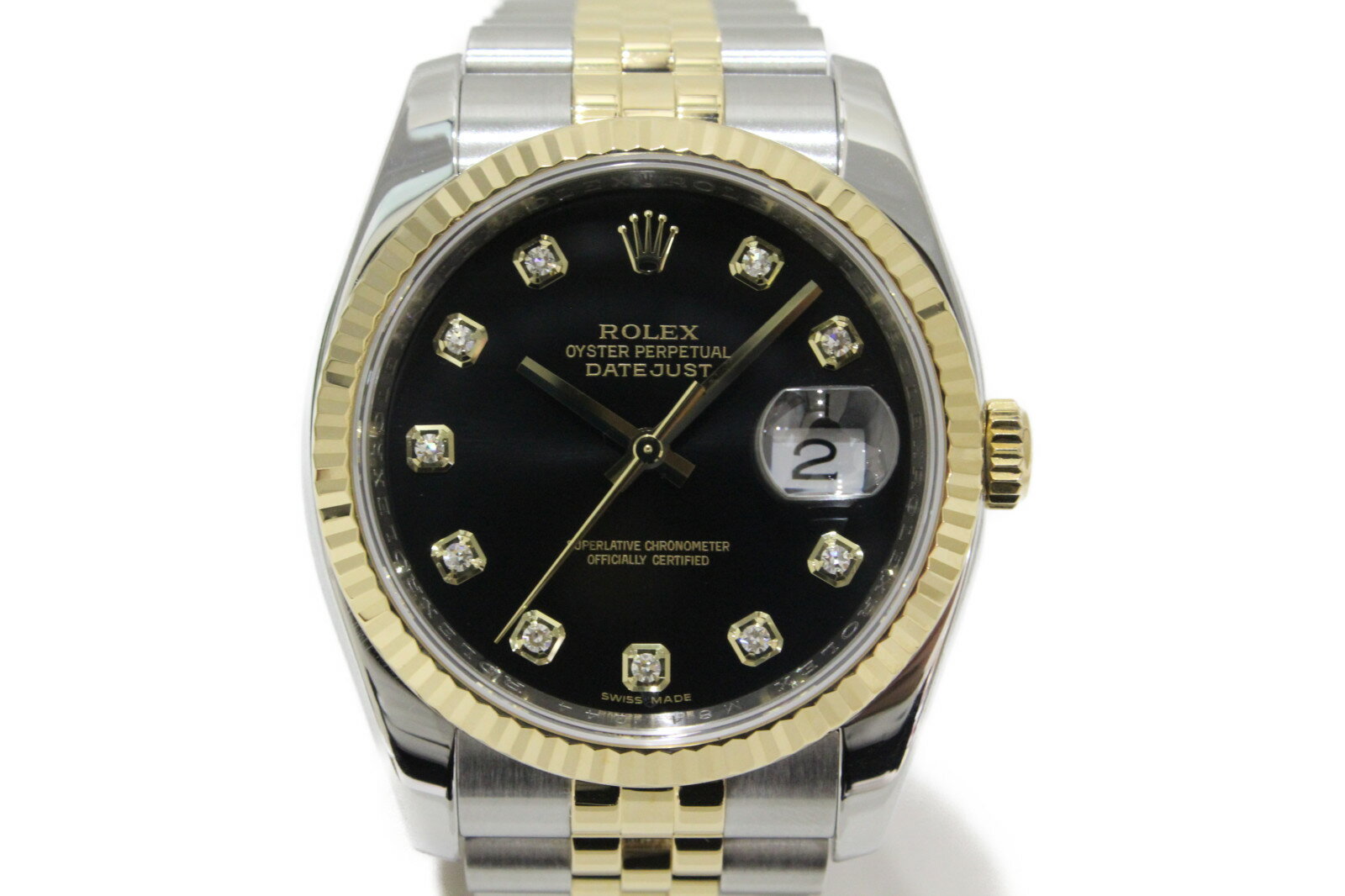 【ダイヤモンド入り】ROLEX　ロレックス　デイトジャスト　116233G　M番　自動巻き　K18　イエローゴールド　SS　ステンレススチール　ブラック　メンズ　腕時計【中古】