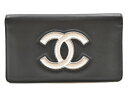 【箱・ギャラあり】CHANEL シャネル 2つ折り長財布 ウォレット ブラック×シルバー ココマーク シンプル レディース ギフト 【中古】新居浜店