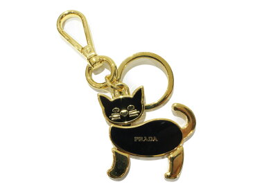 PRADA　プラダ　キーリング　チャーム　1PS433　イエローゴールド　ブラック　猫　レディース【中古】