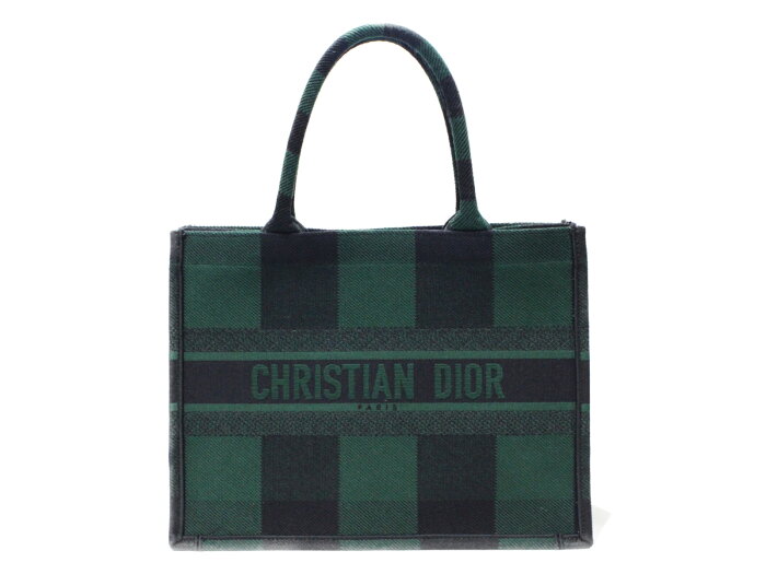 Christian Dior ブックトート M1296ZRKQ ダークグリーン/ブラック キャンバス生地 レディース　メンズ　ユニセックス　ハンドバッグ　トートバッグ　ギンガムチェック　シンプル　プレゼント包装可 【中古】新居浜店