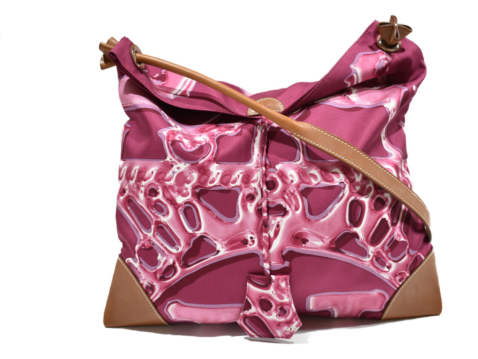 【ポーチ付き☆】HERMESシルキーシティPM □O刻印　2011年　★刻印 ピンク系 シルク×バレニア ショルダーバッグ　斜めがけ　高級　ブランド　おしゃれ　レディース　プレゼント包装可【中古】のサムネイル