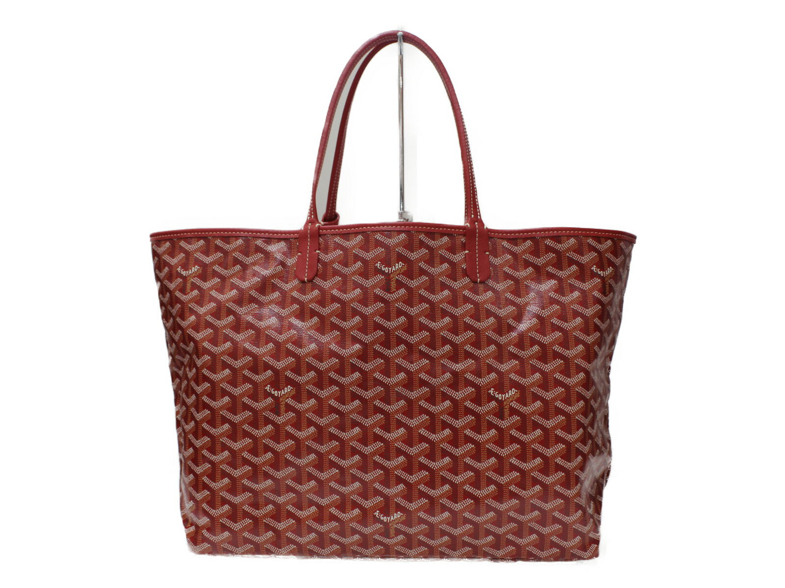 【布袋あり】GOYARD　サンルイPM　レザー　レッド　トートバッグ　レディース　メンズ　ユニセックス　ポーチ付き　軽い　大容量　定番　ギフト　プレゼント包装可　【中古】　松前R56号店