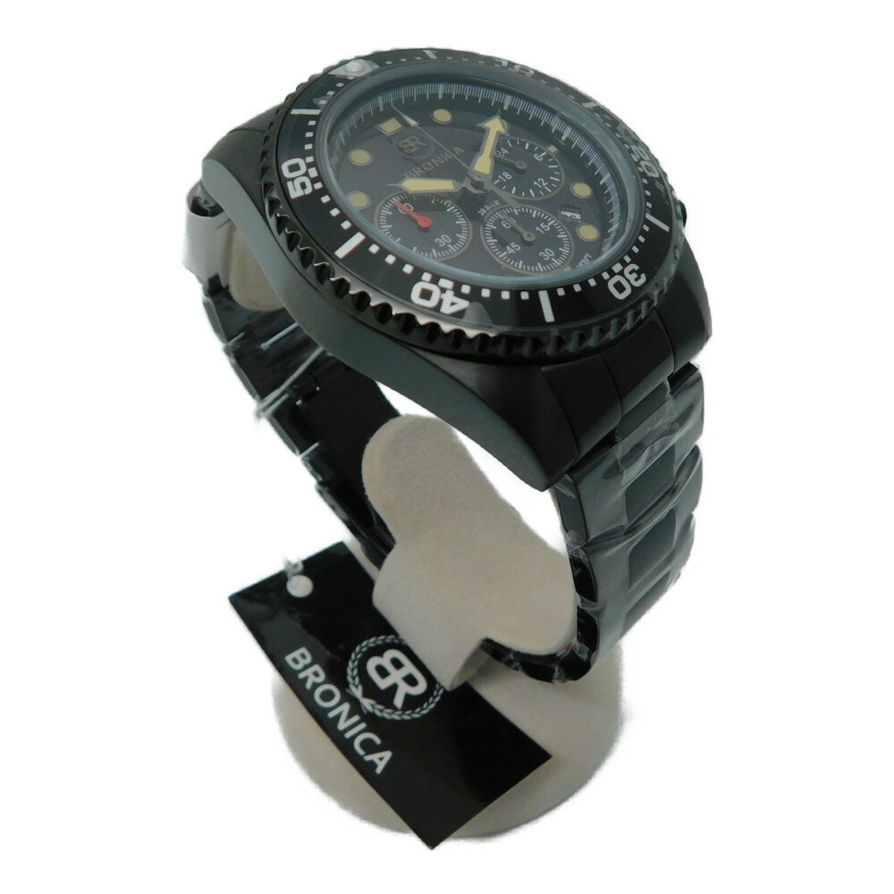 BRONICA　ブロニカ　BR-821-BKH　ソーラー　ダイバーズ　限定モデル　クロノグラフ　SS　ステンレススチール　20気圧防水　カーキ×ブラック　メンズ　腕時計　【中古】