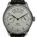 【ギャラ有】IWC　ポルトギーゼ　アニュアルカレンダー　IW503501　自動巻き　スモールセコンド　パワーリザーブ　SS　革ベルト　ホワイト　メンズ　腕時計【中古】松前R56店