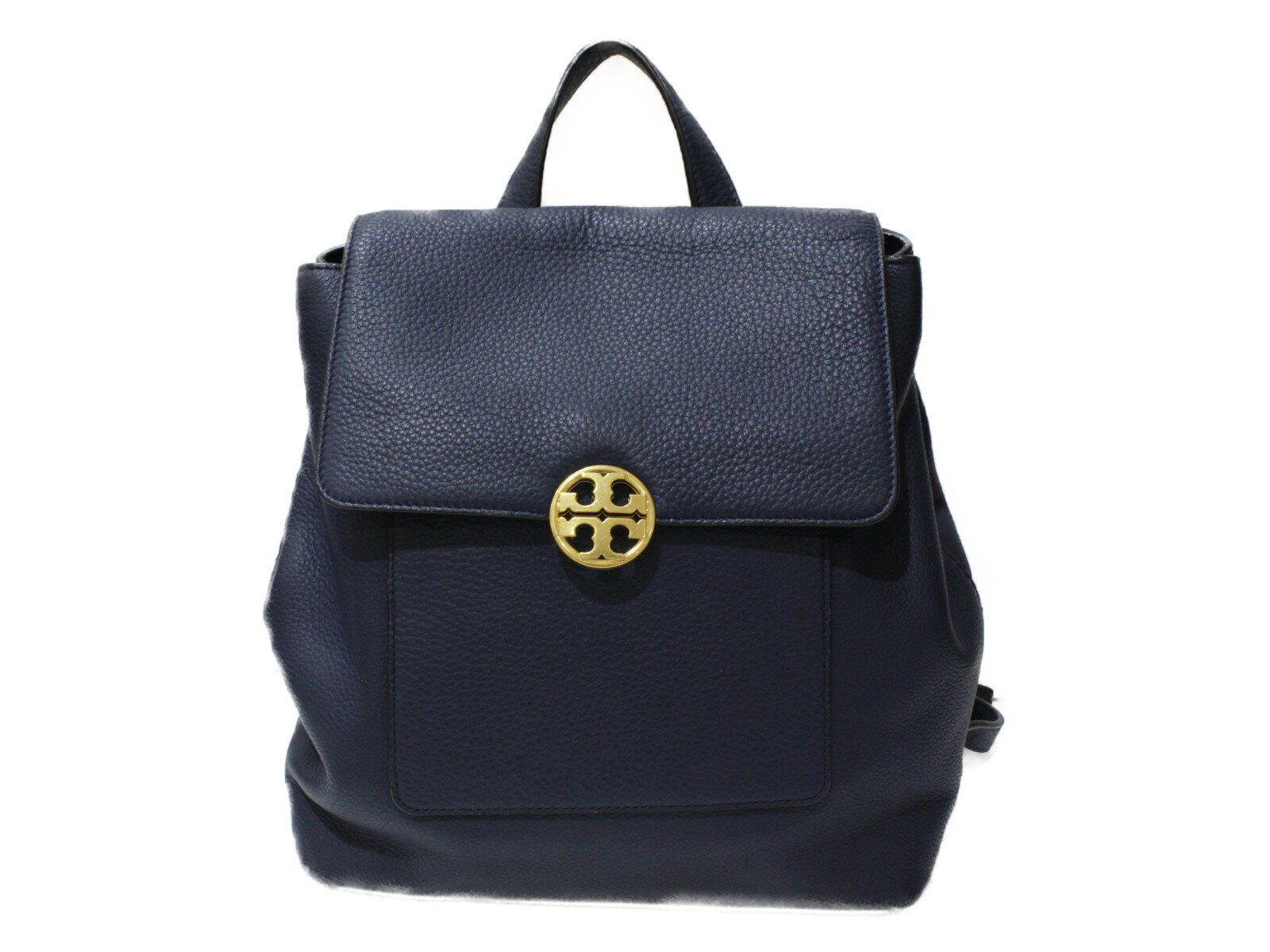 【布袋あり】TORY BURCH　バックパック　レザー　ネイビー　リュックサック　レディース　ゴールド金具　シンプル　ギフト　プレゼント包装可　【中古】　松前R56号店