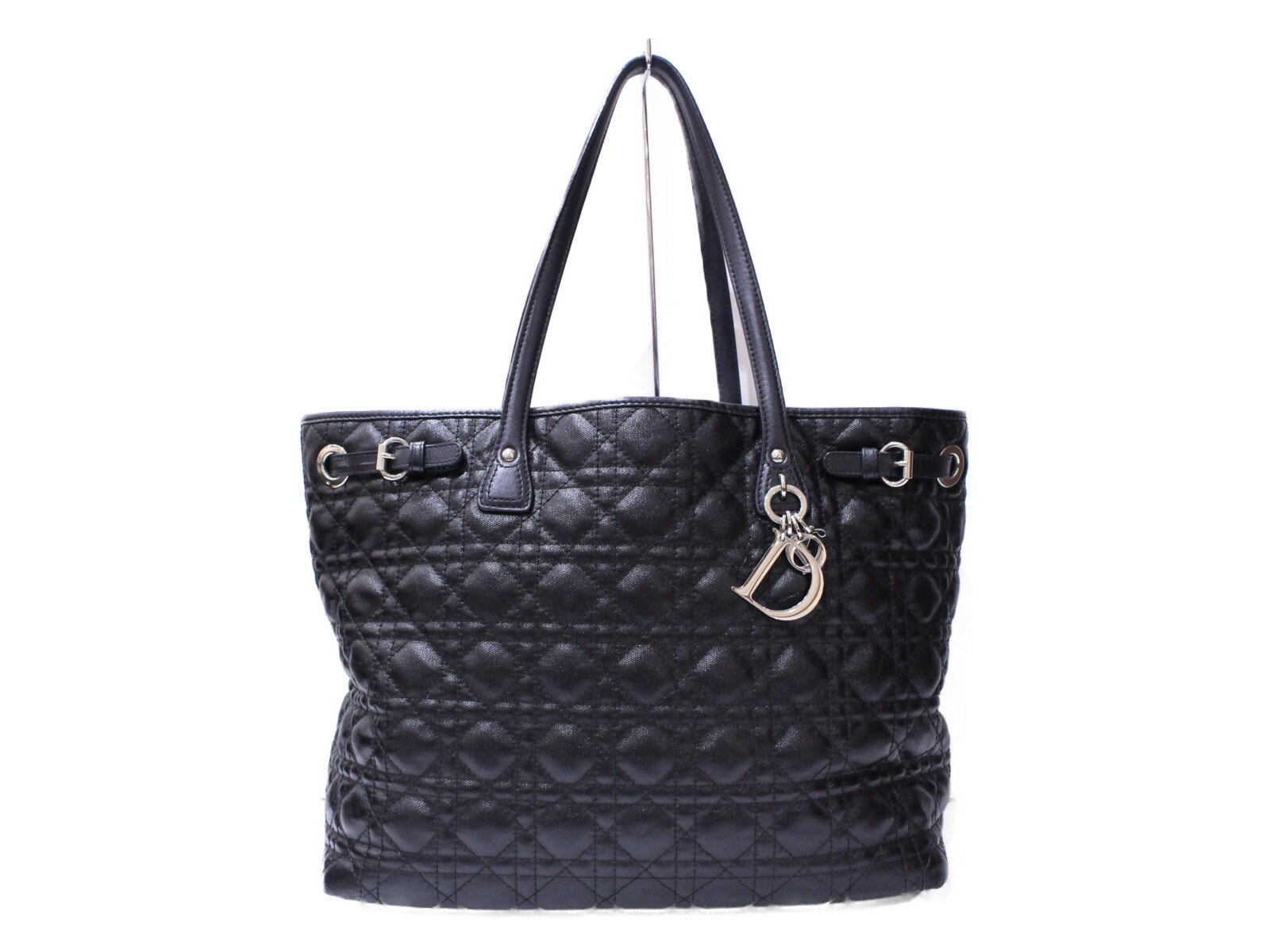 C.Dior　トートバッグ　01-RU-0191　レザー　ブラック　カナージュ　シルバー金具　レディース　シンプル　ギフト　プレゼント包装可　【中古】　松前R56号店のサムネイル