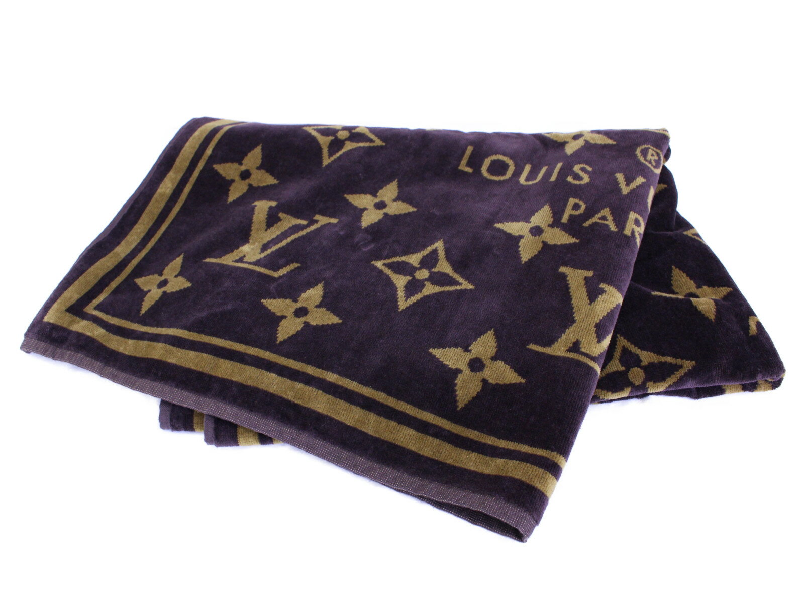 【箱あり】LOUIS VUITTON　ルイヴィトン　ドラ ドゥ バン・モノグラム・クラシック　M72364　大判ビーチタオル　ブランケット　モノグラム　ブラウン系　ギフト　プレゼント包装可【中古】松前R56店のサムネイル