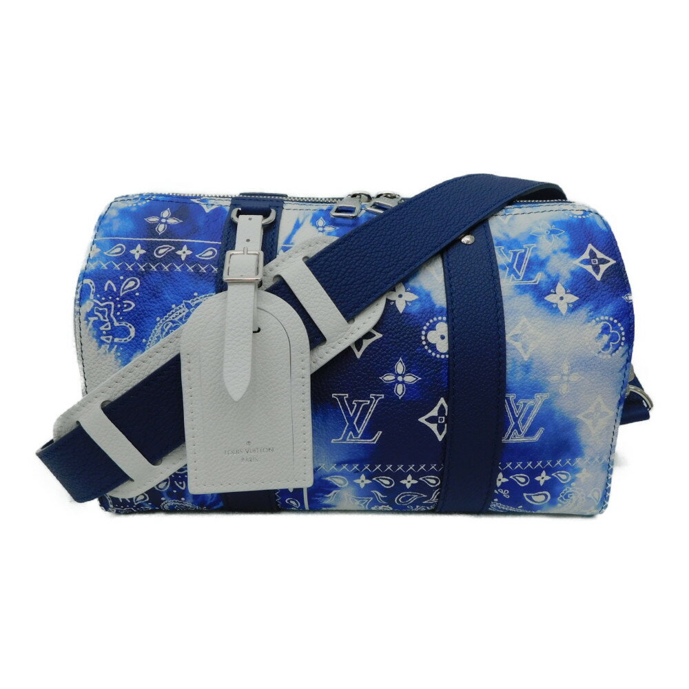 【箱・布袋あり】 LOUIS VUITTON　ルイヴィトン　シティ・キーポル　M20555　ショルダーバッグ　肩掛け　斜め掛け　ブルー×ホワイト　バンダナ風　シルバー金具　Wファスナー　メンズ　レディース　ユニセックス　ギフト　プレゼント包装可【中古】新居浜店のサムネイル