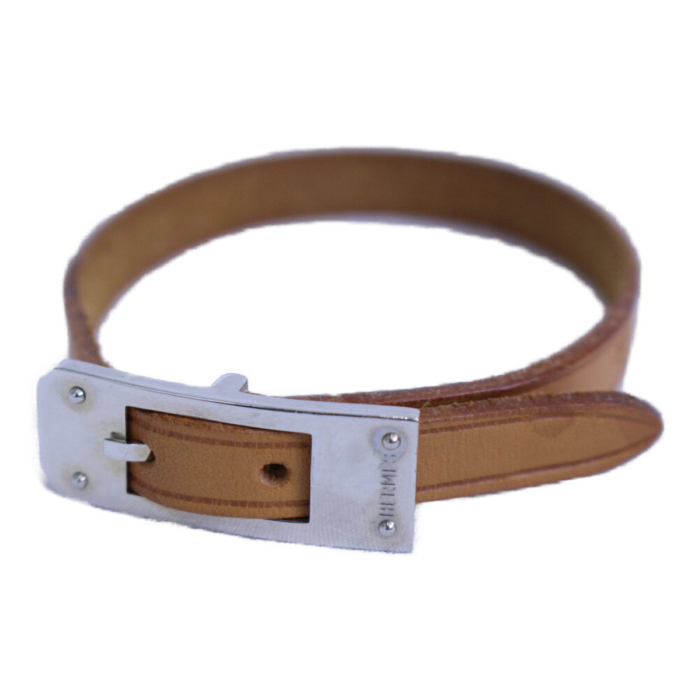 HERMES エルメス ケリー アルディオン ブレスレット ライトブラウン系×シルバー レザー □H刻印/2004年製造 ブレスレット　レザーブレス　カジュアル　おしゃれ　ユニセックス　人気　ギフト　プレゼント包装可【中古品】松山朝生田店