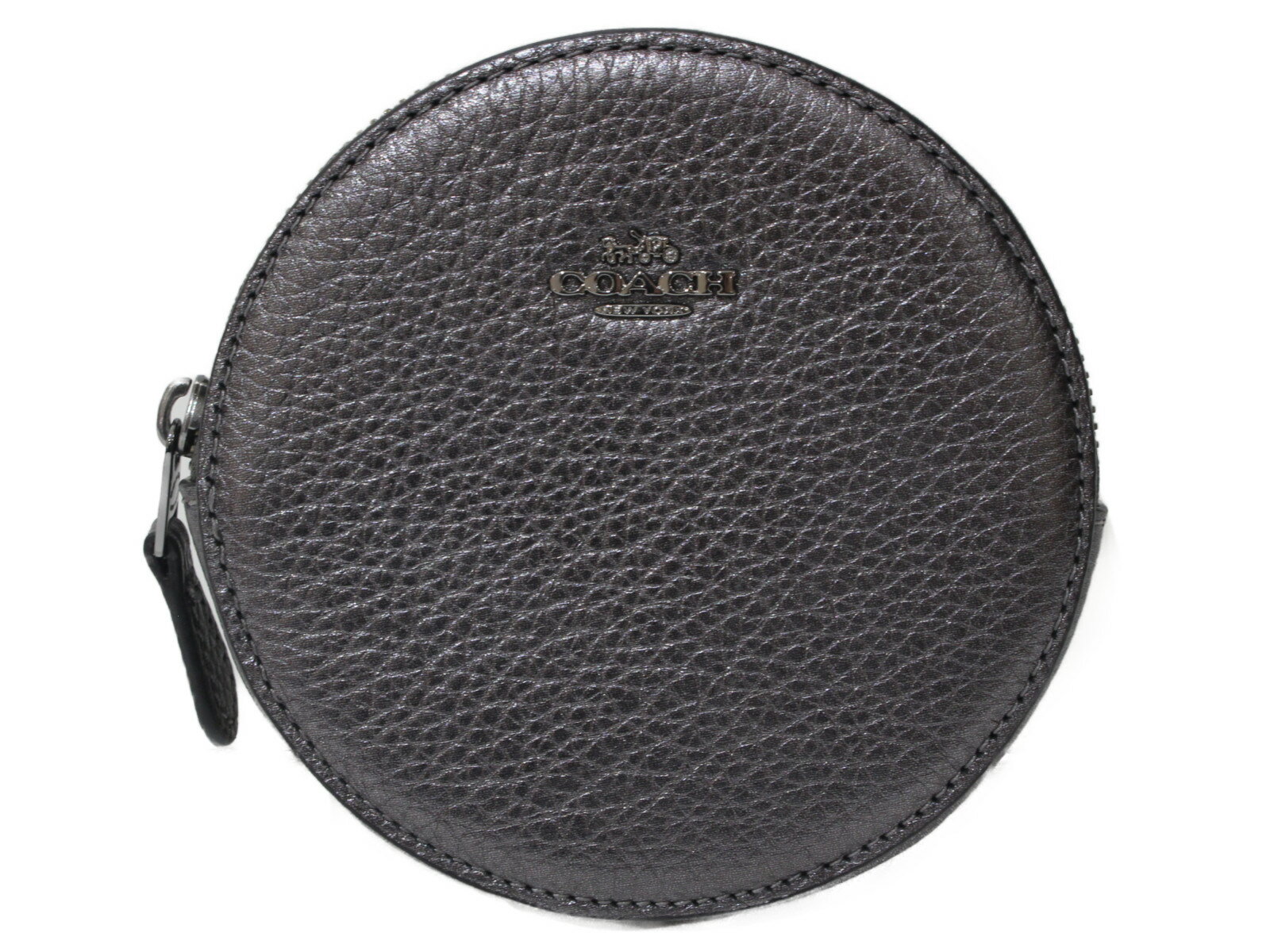 COACH　コーチ　レザーコインケース　87656　小銭入れ　丸型コインケース　メタリックグレー　メンズ　レディース　ユニセックス　ギフト　プレゼント包装可【中古】松前R56号店のサムネイル
