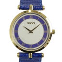 【電池交換済み】GUCCI グッチ シェリーライン ウォッチ クオーツ ゴールドメッキ 革ベルト ホワイト ブルー メンズ レディース ユニセックス 腕時計【中...