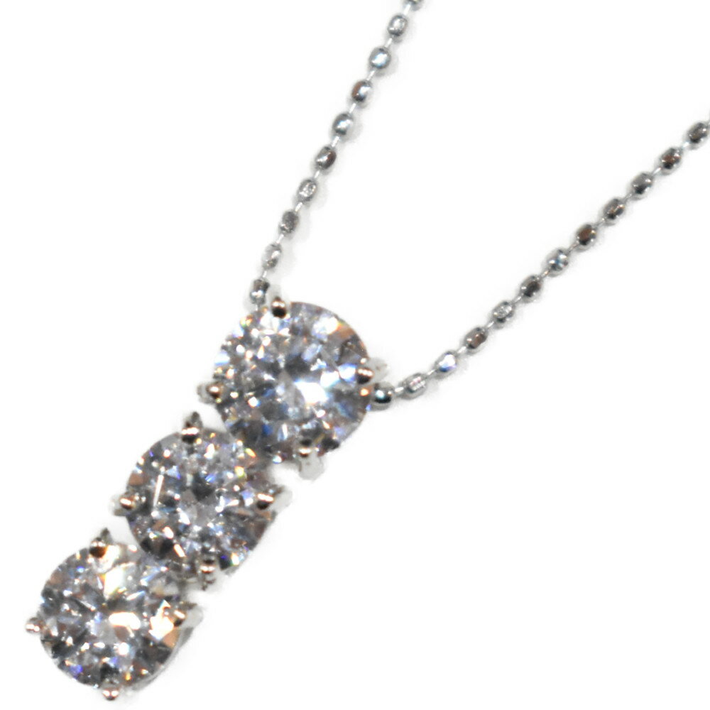 K18　3Pジルコニアネックレス　WG　ホワイトゴールド　QZ　キュービックジルコニア　約3.5g　約45cm　ネックレス　アジャスター付き　アクセサリー　セレクトジュエリー　レディース　シンプル　ギフト　プレゼント包装可　【中古】　松山久万ノ台店