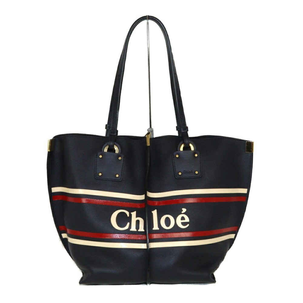 Chloe クロエ トートバッグ ネイビー系 レッド系 アイボリー レザー レディース ウィメンズ ブランド ハンドバッグ 肩掛け ロゴ ストライプ【中古】松前R56号店