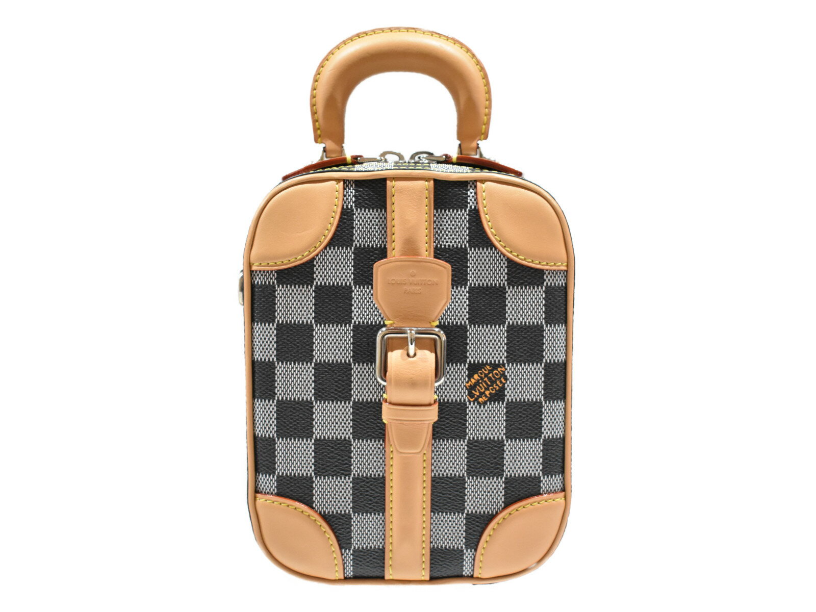 【ショルダー付き】LOUIS　VUITTON　ルイヴィトンヴァリゼットヴェルティカル　N60273　ダミエ　ネイビー系　グレー系 コーティングキャンバス トランク型　ハンドバッグ　ショルダーバッグ　2WAY　レア　レディース　メンズ　ユニセックス 【中古】松山久万ノ台店