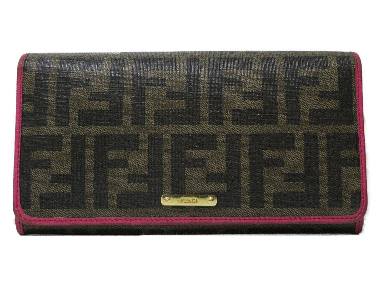 【箱・布袋あり】FENDI　フェンディ　2つ折り長財布　8M0298　ズッカ柄　ロングウォレット　ブラウン系　ピンク　シンプル　レディース　ギフト　プレゼント包装可【中古】松前R56号店