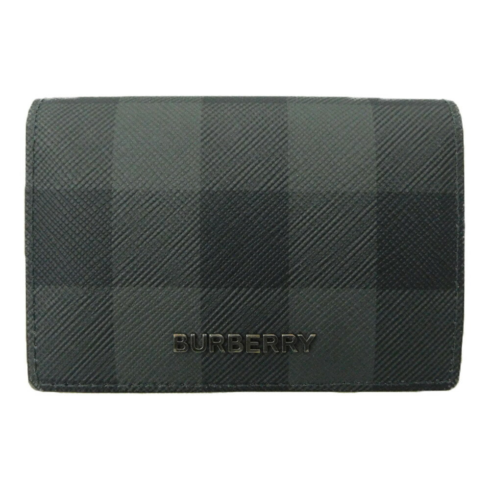 【布袋あり】BURBERRY バーバリー　三つ折り財布　コンパクトウォレット　8062606　小銭入れ付 チャコールチェックブラック系　グレー×ブラック　チェック　ポリウレタン　シルバー金具　レディース　メンズ　ユニセックス　ギフト　プレゼント包装可【中古】 新居浜店