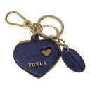 FURLA フルラ ハートinハートバッグチャーム ネイビー×ゴールド レザー×メタル レディース メンズ ウィメンズ ブランド 人気 定番 小物 キーホルダー バッグチャーム シンプル【中古】松前R56号店