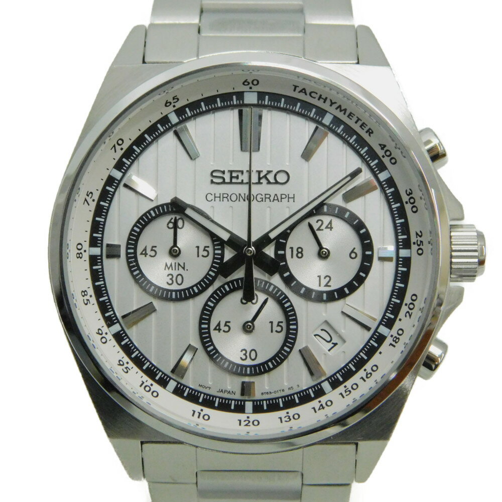 楽天かんてい局松前R56号店SEIKO　セイコー　セイコーセレクション　SBTR031　電池式クオーツ　SS　ステンレススチール　ハードレックスガラス　10気圧防水　クロノグラフ　デイト　日付表示　ホワイト文字盤　メンズ　ラッピング　プレゼント包装可　腕時計【中古】 新居浜店