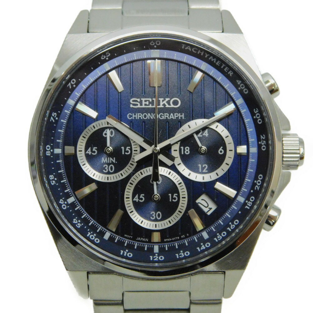 楽天かんてい局松前R56号店SEIKO　セイコー　セイコーセレクション　SBTR033　電池式クオーツ　SS　ステンレススチール　ハードレックスガラス　10気圧防水　クロノグラフ　デイト　日付表示　ブルー文字盤　メンズ　ラッピング　プレゼント包装可　腕時計【中古】 新居浜店