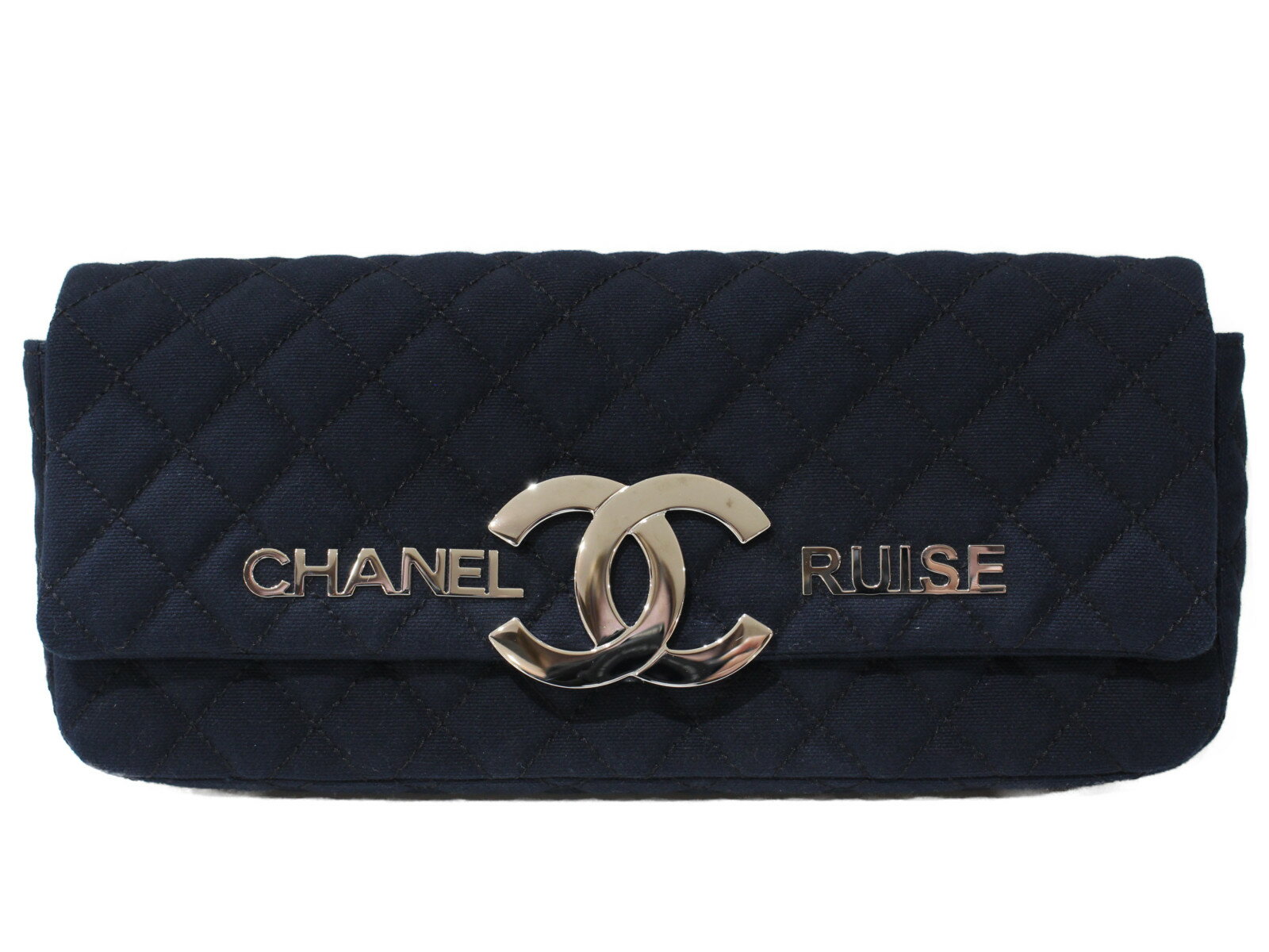 【布袋・ギャラあり】CHANEL　シャネル　クラッチバッグ　CCクリップ　ネイビー　シルバー金具　レディース　ギフト　プレゼント包装可【中古】松前R56号店