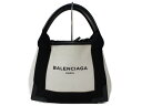 BALENCIAGA　バレンシアガ　Navy XS カバス　ネイビーカバスXS　ハンドバッグ　ショルダーバッグ　コットンキャンバス&カーフスキン　アイボリー×ブラック　ポーチ付き　レディース　ギフト　プレゼント包装可【中古】松前R56号店