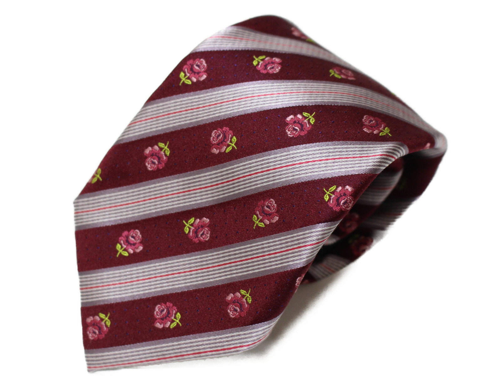 Paul Smith　ポール・スミス　バラ柄タイ　ネクタイ　ワインレッド系　花柄　シルク100％　スーツ小物　メンズ　ギフト　プレゼント包装可【中古】松前R56号店のサムネイル