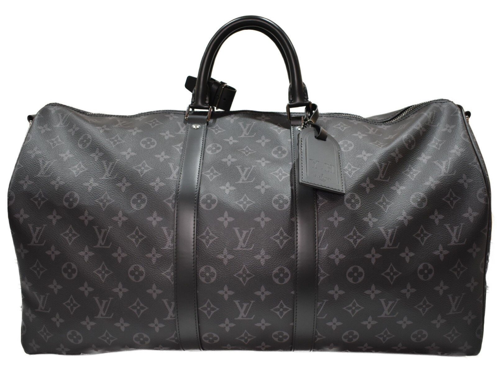 LOUIS VUITTON　ルイヴィトン　キーポル・バンドリエール55　M40605　モノグラム・エクリプス　ボストンバッグ　ショルダーバッグ　メンズ　鍵　カデナ　ショルダー付き　ネームタグイニシャル入り　シンプル　ギフト　プレゼント包装可　【中古】松山久万ノ台店