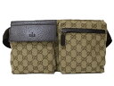 【布袋あり】GUCCI　グッチ　ウエストポーチ　ボディバッグ　28566　GGキャンバス×レザー　ベージュ×ダークブラウン　メンズ　レディース　ユニセックス　ギフト　プレゼント包装可【中古】松前R56号店