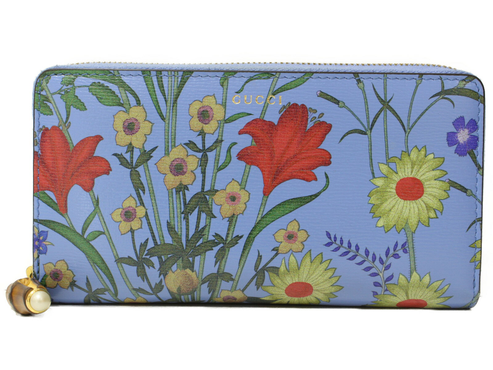 新品】グッチ GUCCI 二つ折り財布 花柄 ライトブルー 新品】グッチ GUCCI 二つ折り財布 花柄 ライトブルー