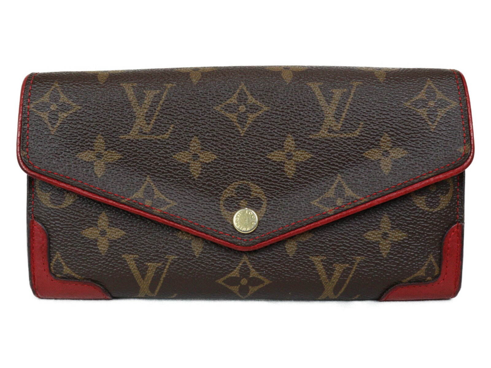 【箱・布袋あり】LOUIS VUITTON　ルイヴィトン　ポルトフォイユ・サラ レティーロ　M41951　長財布　ロングウォレット　モノグラム　ブラウン　レッド　イニシャル入り　シンプル　レディース　ギフト　プレゼント包装可【中古】松前R56号店