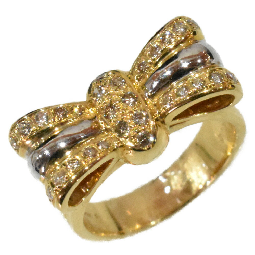 K18　リボンモチーフリング　YG　イエローゴールド　ダイヤモンド　0.32ct　リング　指輪　約8.8g　約10.5号　アクセサリー　セレクトジュエリー　レディース　シンプル　ギフト　プレゼント包装可　【中古】　松山久万ノ台店