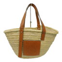 LOEWE ロエベ バスケットバッグ(ヤシの葉&カーフ) 327.02.S92 ミディアム かごバッグ ベージュ系 シルバー金具 おしゃれ かわいい レディー...
