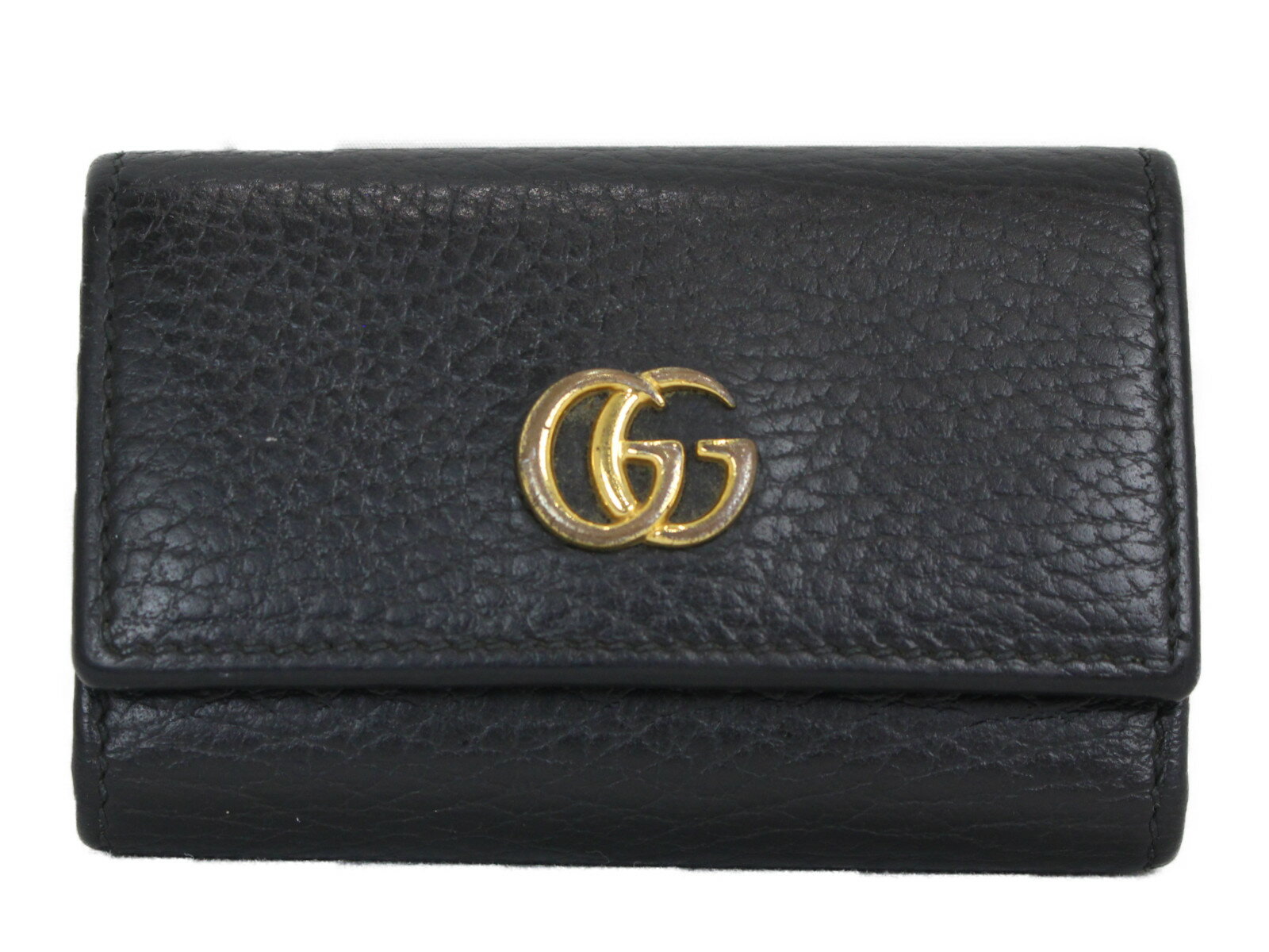 【箱・布袋あり】GUCCI　グッチ　ダブルGレザーキーケース　6連キーケース　456118・0959　ブラック　ゴールド金具　コンパクト　メンズ　レディース　ユニセックス　シンプル　ギフト　プレゼント包装可【中古】松前R56号店