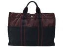 HERMES エルメス フールトゥMM トートバッグ ハンドバッグ ボルドー×ブラック コットン100% レディース メンズ ユニセックス シンプル ギフト プ...