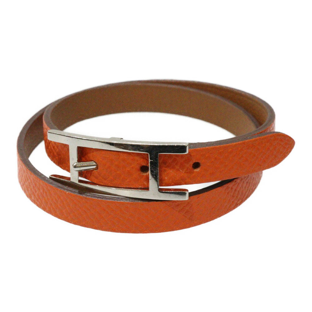 HERMES　エルメス　レザーブレスレット　ビーアピ　ドゥブルトゥール　オレンジ　ブラウン　レディース　プレゼント包装可　ギフト【中古】松前R56号店