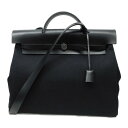 HERMES エルメス エールバッグジップMM U刻印 2022年製 ハンドバッグ ブラック 黒 シルバー金具 コットン×レザー シンプル カジュアル メンズ ...