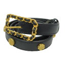 CHANEL シャネル カメリアレザーベルト チェーンバックル ココマーク ブラック×ゴールド 黒 金 ヴィンテージ ブランド小物 レディース ラッピング ギフ...