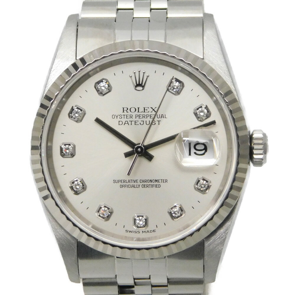 【オーバーホール・ポリッシュ済】ROLEX ロレックス デイトジャスト 16234G/2000年ギャラ 自動巻き K18WG SS ダイヤモンド シルバー A番 ステンレススチール 100m防水 日付 メンズ 腕時計 【中古】新居浜店