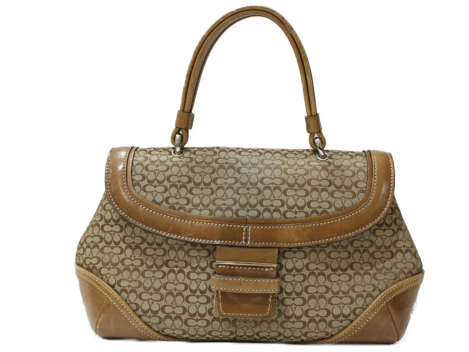 COACH　コーチ　ハンドバッグ　7078　ブラウン系　シグネチャー　キャンバス×レザー　シンプル　レディース　ウィメンズ　ギフト　プレゼント包装可【中古】松前R56号店のサムネイル