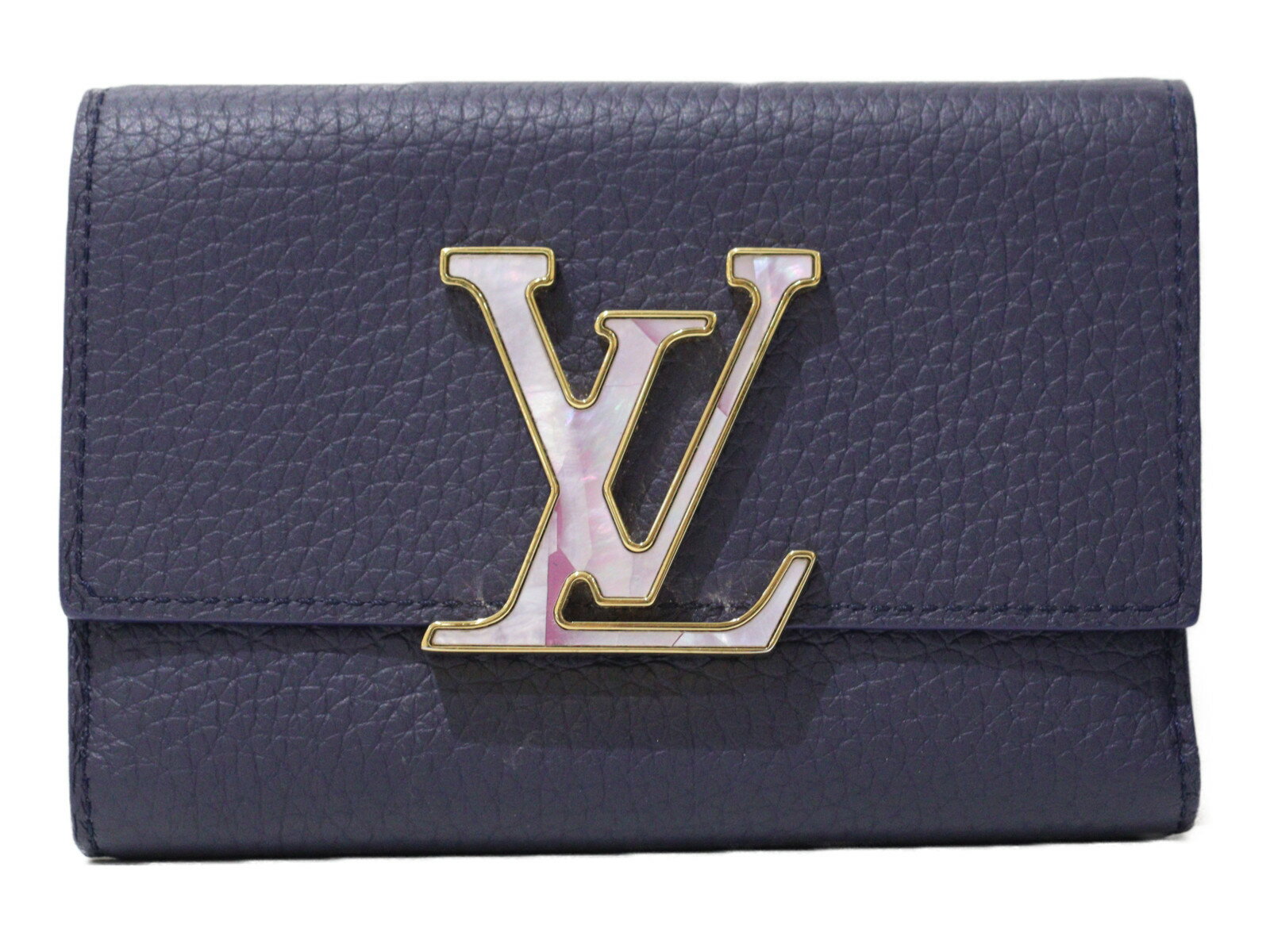 LOUIS VUITTON ルイヴィトン ポルトフォイユ・カプシーヌコンパクト M81674 イニシャル入り 三つ折り財布 折り畳み ロゴ ミッドナイトブルー ネイビー系 LV レディース ウィメンズ シンプル 人気 ギフト プレゼント包装可【中古】松前R56号店