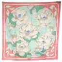 HERMES エルメス カレ90 FLEURS DE LOTUS 蓮の花 ピンク系×グリーン系×ベージュ系 シルク100% スカーフ ブランド小物 ファッション...