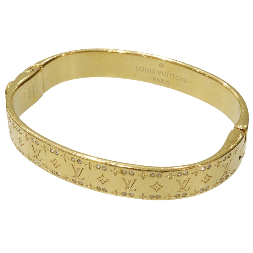 【箱あり】LOUIS VUITTON ルイ・ヴィトン リジッド ブレスレット ナノグラム ストラス S M64860 ゴールド LE1212 バングル アクセサ...