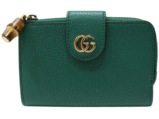 GUCCI グッチ バンブー付ダブルGミディアムウォレット 739498 グリーン系 レザー 二つ折り財布 コンパクト レディース 人気 プレゼント包装 ギフト【中古】松山朝生田店 GUCCI グッチ バンブー付ダブルGミディアムウォレット 739498 グリーン系 レザー 二つ折り財布 コンパクト レディース 人気 プレゼント包装 ギフト【中古】松山朝生田店