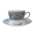WEDGWOOD ウェッジウッド カップ&ソーサー フロレンティーンターコイズ ホワイト×ブルー ブランド食器 洋食器 プレゼント包装 ギフト【中古】松前R56...