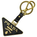 PRADA プラダ サフィアーノレザーキーリング 1PP128 ゴールド×ブラック ロゴ キーホルダー プレゼント包装可 ギフト【中古】松前R56号店